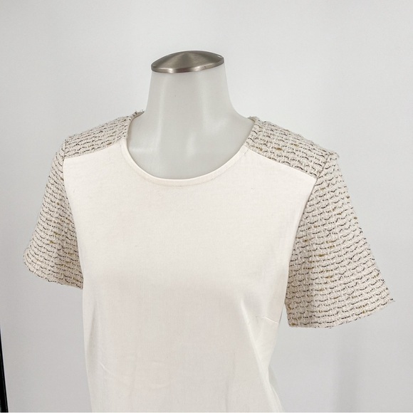 J.Crew Snow Ivory Cream w/ Gold Tweed Short Sleeve Top - Picture 2 of 5